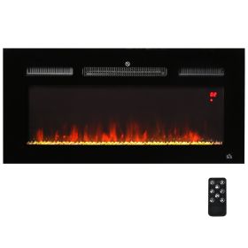 36" 1500W Recessed and Wall Mounted Electric Fireplace Inserts with Remote, Adjustable Flame Color and Brightness, Cryolite-Effect Rocks, Black
