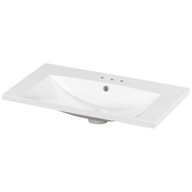 30" Single Bathroom Basin Sink, Vanity Top Only, 3-Faucet Holes, Resin