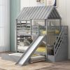 Twin over Twin House Bunk Bed with Trundle and Slide, Storage Staircase, Roof and Window Design, Gray(Old SKU: GX000931AAE)