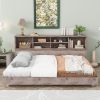 Full Size Daybed Frame with Storage Bookcases,Wood Light Oak