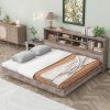 Full Size Daybed Frame with Storage Bookcases,Wood Light Oak