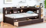 Twin Bed with L-shaped Bookcases,Drawers,Espresso