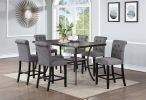 Dining Room Furniture Natural Wooden Rectangular Dining Table 1pc Counter Height Dining Table Only Nailheads and Storage Shelve
