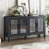 TXREM Retro Mirrored Sideboard with Closed Grain Pattern for Dining Room, Living Room and Kitchen(Black)