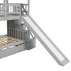 Twin over Twin House Bunk Bed with Trundle and Slide, Storage Staircase, Roof and Window Design, Gray(Old SKU: GX000931AAE)