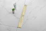 24 Inches Linear Shower Drain with Removable Quadrato Pattern Grate, 304 Stainless Shower Drain Included Hair Strainer and Leveling Feet