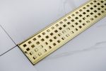 24 Inches Linear Shower Drain with Removable Quadrato Pattern Grate, 304 Stainless Shower Drain Included Hair Strainer and Leveling Feet