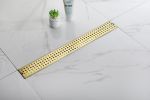 24 Inches Linear Shower Drain with Removable Quadrato Pattern Grate, 304 Stainless Shower Drain Included Hair Strainer and Leveling Feet