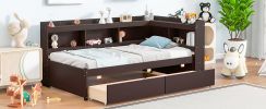 Twin Bed with L-shaped Bookcases,Drawers,Espresso
