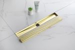 24 Inches Linear Shower Drain with Removable Quadrato Pattern Grate, 304 Stainless Shower Drain Included Hair Strainer and Leveling Feet