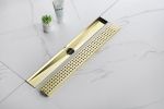 24 Inches Linear Shower Drain with Removable Quadrato Pattern Grate, 304 Stainless Shower Drain Included Hair Strainer and Leveling Feet