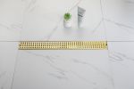 24 Inches Linear Shower Drain with Removable Quadrato Pattern Grate, 304 Stainless Shower Drain Included Hair Strainer and Leveling Feet