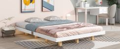 Queen Size Floating Bed with LED Lights Underneath,Modern Queen Size Low Profile Platform Bed with LED Lights,White