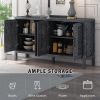 TXREM Retro Mirrored Sideboard with Closed Grain Pattern for Dining Room, Living Room and Kitchen(Black)