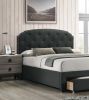 Charcoal Burlap Fabric 1pc Queen Size Bed w Drawer Button Tufted Headboard Storage Bedframe Bedroom Furniture