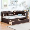 Twin Bed with L-shaped Bookcases,Drawers,Espresso