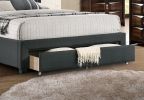 Charcoal Burlap Fabric 1pcs Twin Size Bed w Drawer Button Tufted Arch Design Headboard Storage FB Bedframe Bedroom Furniture