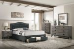 Charcoal Burlap Fabric 1pcs Twin Size Bed w Drawer Button Tufted Arch Design Headboard Storage FB Bedframe Bedroom Furniture