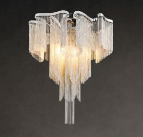 Nordic Light Luxury Tassel Aluminum Chain Living Room Ceiling (Option: Silver-warm light-100x90cm)